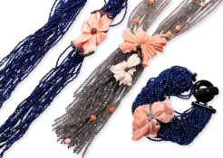 A GROUP OF THREE MULTI-STRAND BEAD JEWELLERY