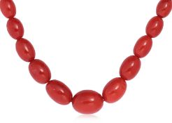 A GRADUATED RED CORAL NECKLACE