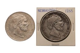 NETHERLANDS WILLEM III 2 1/1 GULDEN 1855; 1865 (2)