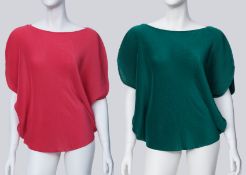 PLEATS PLEASE ISSEY MIYAKE - TWO PLEATED TOPS IN RED AND GREEN