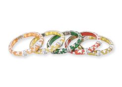 ANGELIQUE DE PARIS - A GROUP OF FIVE SILVER BOUND HINGED BANGLES