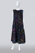 PLEATS PLEASE ISSEY MIYAKE - A BLACK MULTICOLOURED SKETCH PRINT PLEATED DRESS