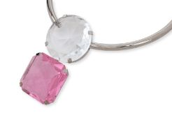 DRIES VAN NOTEN - A SILVER-TONE NECKLACE WITH TWO LARGE FACETED GLASS STONES