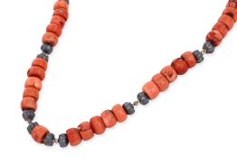 EVNUR - A CORAL AND SILVER BEAD NECKLACE