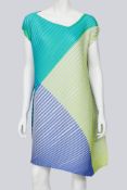 PLEATS PLEASE ISSEY MIYAKE - AN ASYMMETRIC COLOUR BLOCK PLEATED DRESS