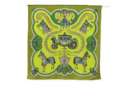 HERMÈS - A GREEN 'RAYURELLE' HORSE CARRIAGE SHAWL