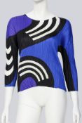 PLEATS PLEASE ISSEY MIYAKE - A SAPPHIRE BLUE RECORD PRINT PLEATED TOP