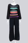 MISSONI - A BLACK MULTI STRIPE LONG SLEEVE SHIRT AND TROUSERS ENSEMBLE