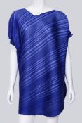 PLEATS PLEASE ISSEY MIYAKE - A DIAGONAL NECKLINE BLUE PLEATED DRESS