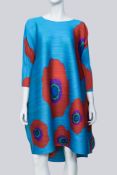 PLEATS PLEASE ISSEY MIYAKE - A BLUE AND RED FLORAL PLEATED DRESS