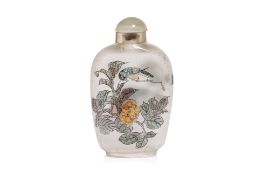 AN INSIDE-PAINTED 'BIRD AND FLOWER' GLASS SNUFF BOTTLE