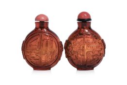 TWO AMBER GLASS SNUFF BOTTLES
