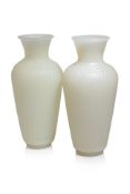 A PAIR OF OPAQUE WHITE PEKING GLASS VASES