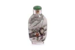 AN INSIDE-PAINTED SNOW SCENE GLASS SNUFF BOTTLE