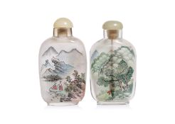 TWO INSIDE-PAINTED GLASS SNUFF BOTTLES