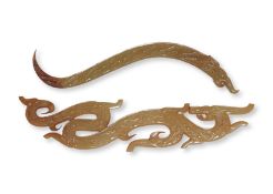 TWO ARCHAISTIC JADE DRAGON CARVINGS