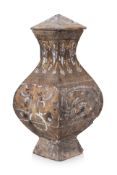 A PAINTED GREY POTTERY HU FORM JAR AND COVER