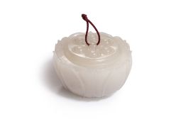 A WHITE JADE LOTUS SEED POD BOX AND COVER