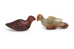 TWO JADE MODELS OF BIRDS