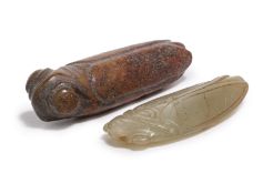 TWO ARCHAISTIC JADE CICADA CARVINGS
