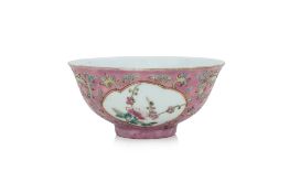 A PINK-GROUND FAMILE ROSE PORCELAIN BOWL