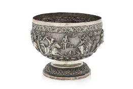 A BURMESE SILVER PEDESTAL BOWL
