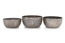 A GROUP OF THREE SOUTH EAST ASIAN SILVER BOWLS