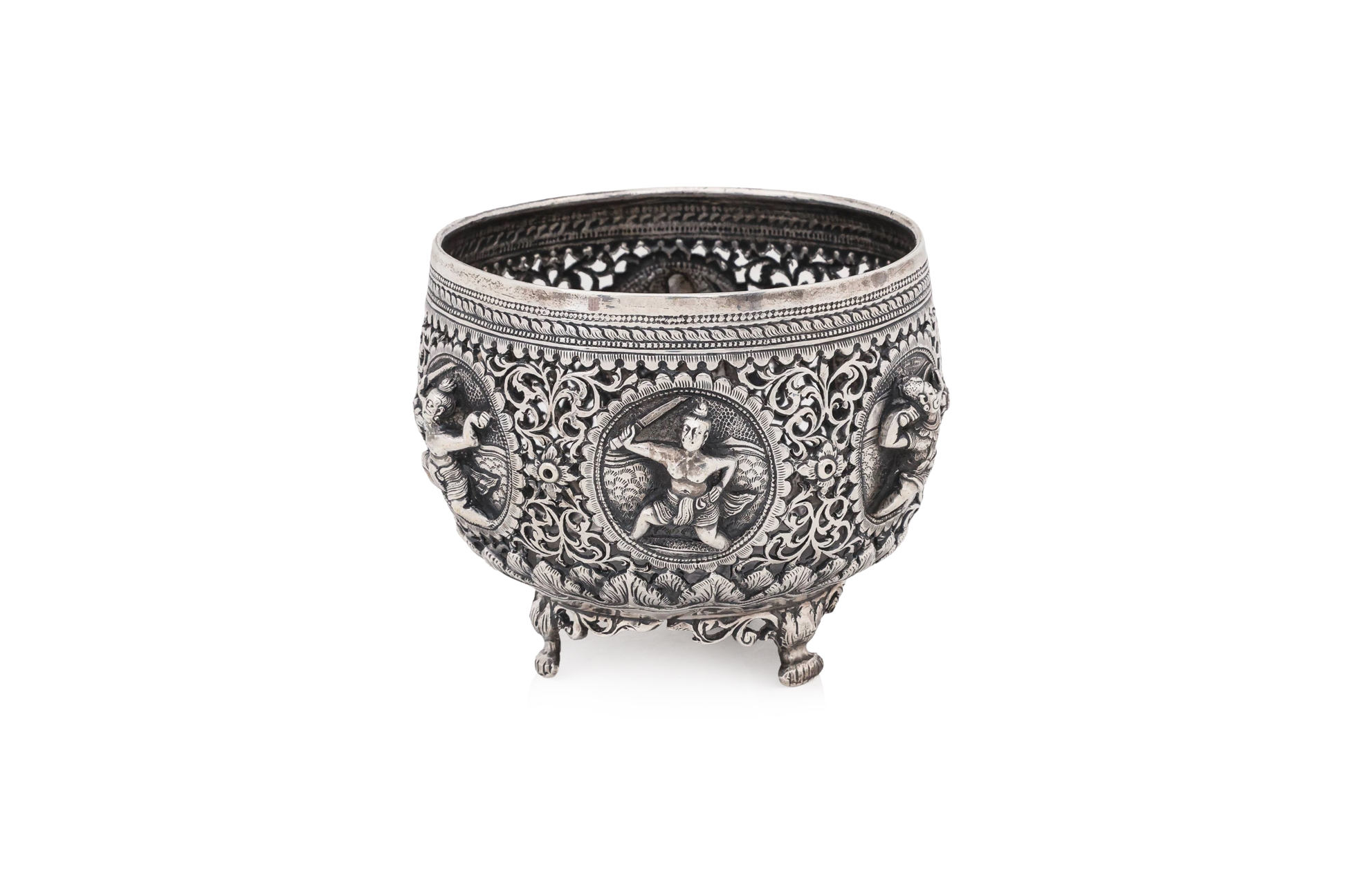 A BURMESE PIERCED SILVER BOWL