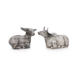 TWO SOUTHEAST ASIAN SILVER COW AND BUFFALO FORM BETEL BOXES