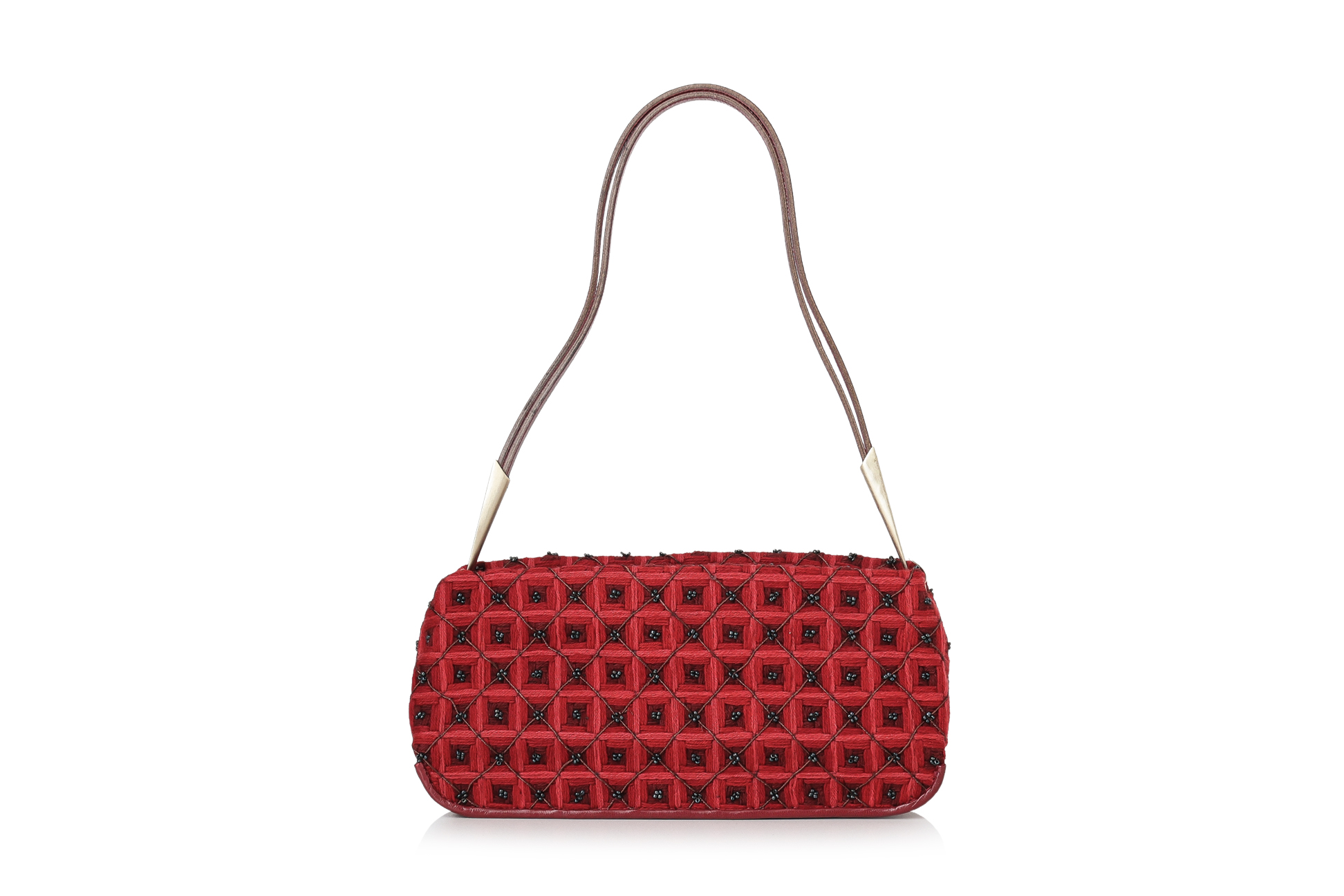 BOTTEGA VENETA - A RED BEADWORK EVENING BAG