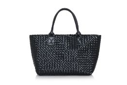 BOTTEGA VENETA - A LIMITED EDITION MEDIUM GLOSSY BLACK CABAT TOTE BAG