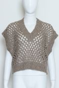 BRUNELLO CUCINELLI - A BEIGE OPEN-KNIT VEST