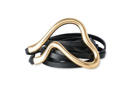 BOTTEGA VENETA - A TWIN LEATHER STRAP BELT WITH GOLD-TONE WAVE BUCKLE