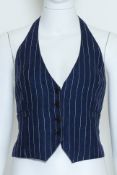 RALPH LAUREN RRL - A NAVY AND WHITE STRIPED LINEN HALTER TOP