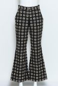 GUCCI - A PAIR OF SQUARE G LOGO PRINT FAILLE FLARE TROUSERS, S/S 2020 ALESSANDRO MICHELE ERA