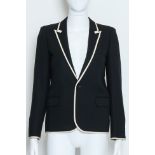 SAINT LAURENT - A BLACK WOOL BLAZER WITH CONTRAST WHITE TRIM AND SILK LINING, SPRING RTW 2013