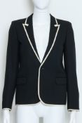 SAINT LAURENT - A BLACK WOOL BLAZER WITH CONTRAST WHITE TRIM AND SILK LINING, SPRING RTW 2013