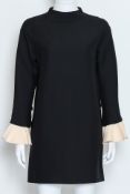 VALENTINO - A BLACK LONG-SLEEVE DRESS WITH CONTRAST RUFFLE SLEEVE CUFFS
