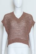 BRUNELLO CUCINELLI - A DUSTY ROSE OPEN-KNIT SLEEVELESS TOP WITH SEQUINS