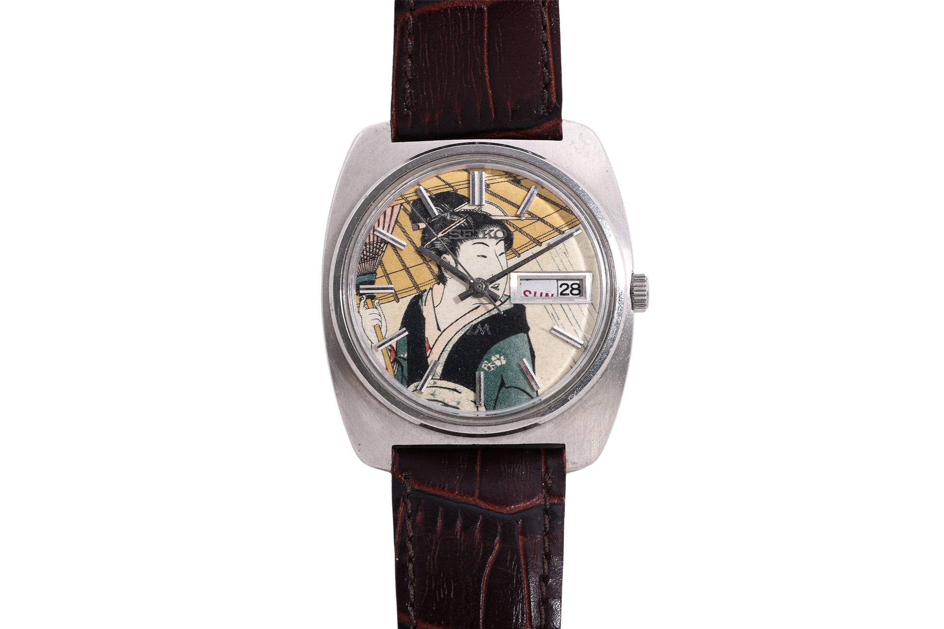 SEIKO - A LORD-MATIC WRISTWATCH WITH A UKIYO-E 'GEISHA' DIAL
