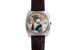 SEIKO - A LORD-MATIC WRISTWATCH WITH A UKIYO-E 'GEISHA' DIAL