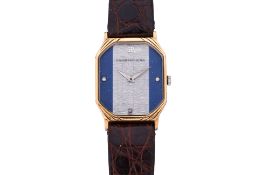 GIRARD-PERREGAUX - A GOLD-TONE TANK WRISTWATCH WITH A LAPIS AND DIAMOND DIAL
