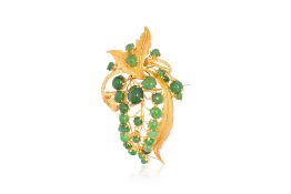 A JADE 'LEAF' BROOCH