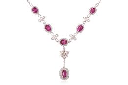 AN UNHEATED BURMESE RUBY AND DIAMOND NECKLACE