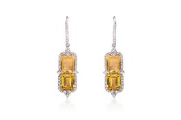 A PAIR OF CITRINE AND DIAMOND 'HOOP' EARRINGS