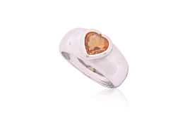 A BEZEL SET 'HEART' CITRINE RING