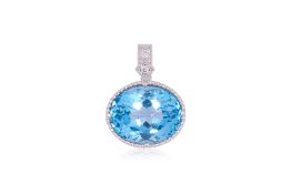 A BLUE TOPAZ AND DIAMOND PENDANT
