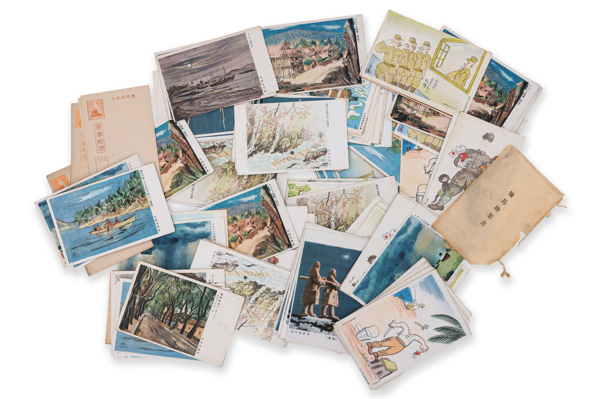 A LARGE GROUP OF JAPANESE WWII OCCUPATION PROPAGANDA POSTCARDS