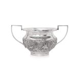 AN INDIAN SILVER TWIN HANDLED SUGAR BOWL