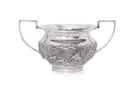 AN INDIAN SILVER TWIN HANDLED SUGAR BOWL